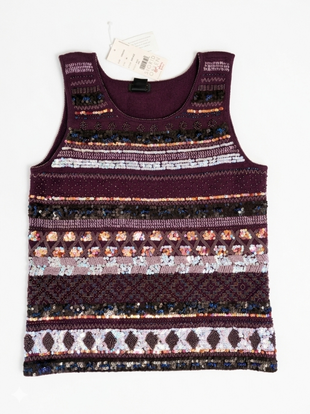 SIGRID OLSEN NWT Silk Wool Cashmere Beaded Sequin Shell Vest Purple Boho M Artsy